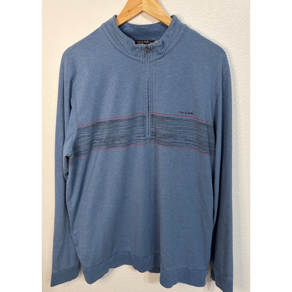 TravisMathew Mens XL Quarter Zip Pullover Blue Heathered Golf Sweater Stripe
